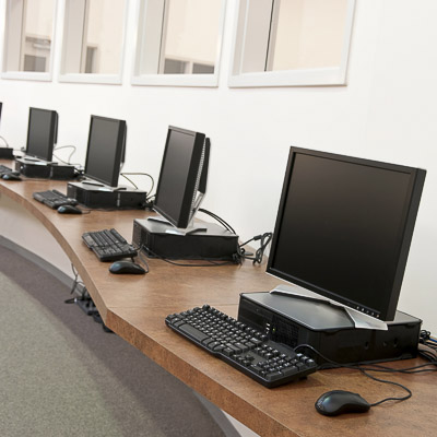 Office computers in a row